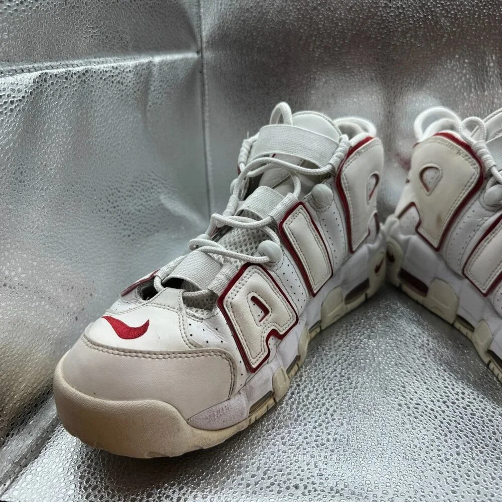 Nike White and Red Men’s Air More Uptempo Sneakers
